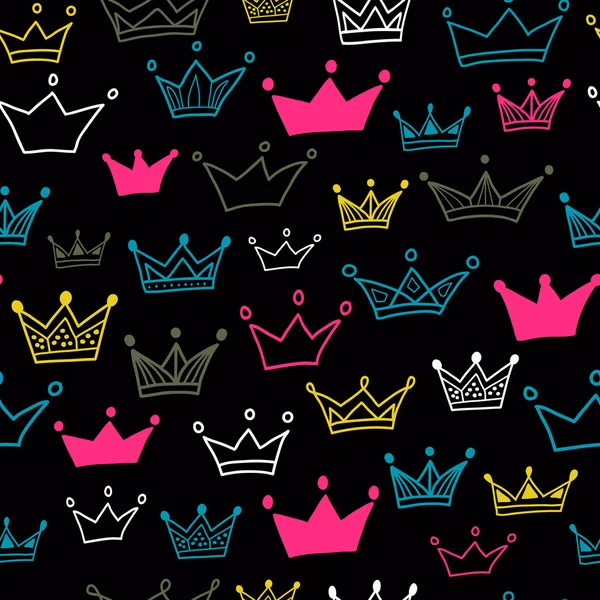 Crowns vector seamless pattern on black background. Vector illustration. — Stock Vector