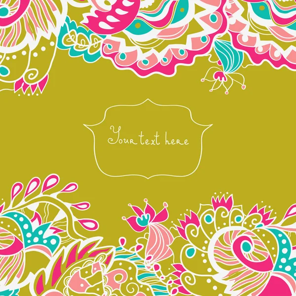 Tarjeta de invitación con flores y hojas ornamentadas . — Vector de stock