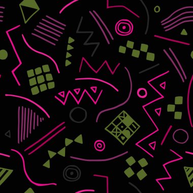 geometrik şekillerle sorunsuz doku vektör. sonsuz siyah arka plan.