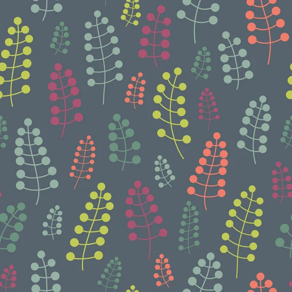 Seamless pattern with twigs and berries on the gray background. — Stock Vector