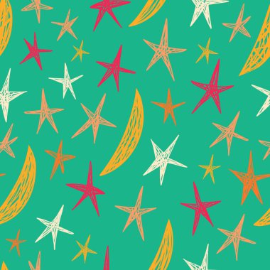 Yıldızlar ve ay ile Seamless modeli. Yıldızlı arka plan. Sonsuz şık mavi doku. Vektör zemin.