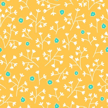 Sarı arka plan üzerinde renkli çiçekler çizilmiş pastel ile vektör sorunsuz çiçek duvar kağıdı.