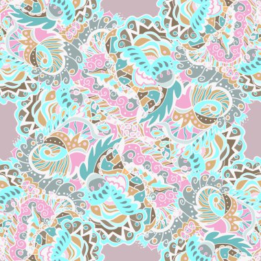 Seamless modeli ile soyut yaprak ve çiçek pastel arka plan üzerinde çizilmiş