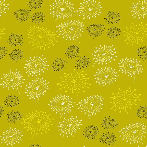 Spring seamless pattern with abstract flowers. Endless yellow background. Template for design and decoration. — Stock Vector