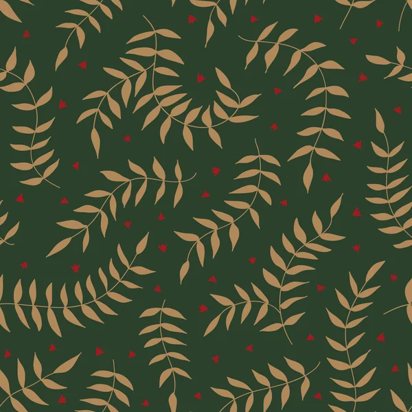 Seamless pattern with leaf and small flowers. Vector illustration. Green backdrop. — Stock Vector