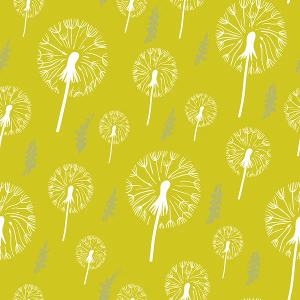 Hand drawn pattern of dandelion on a yellow background. — Stock Vector
