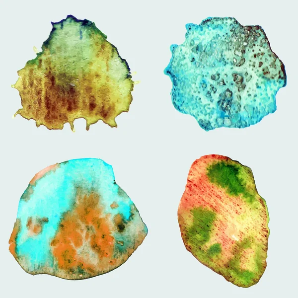 Four abstract hand drawn watercolor stones. — Stockvector