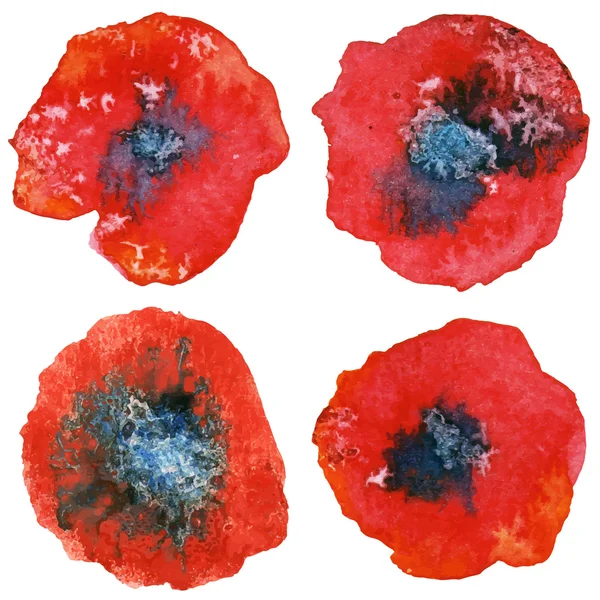 Four stylized watercolor poppy flowers. Watercolor illustration. — Stok Vektör