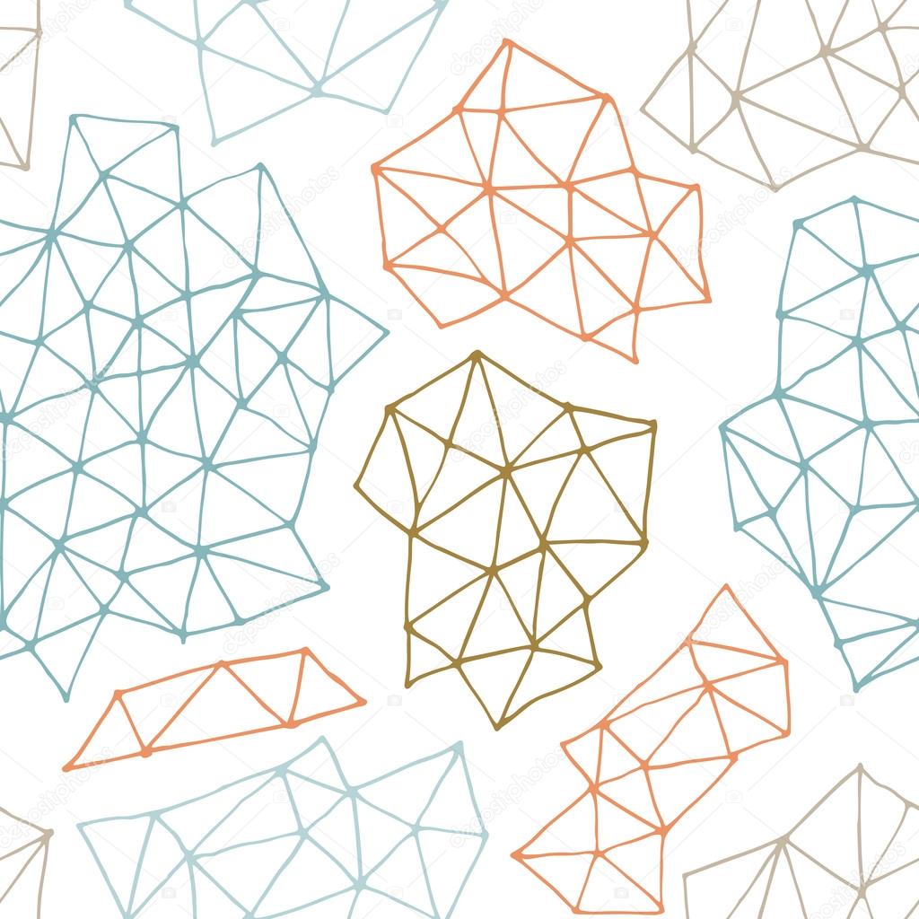 Vector seamless  pattern with outline geometrical shapes. Hand drawn texture comprises with triangles and dots.