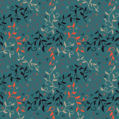 Decorative seamless pattern with leaves and small flowers.