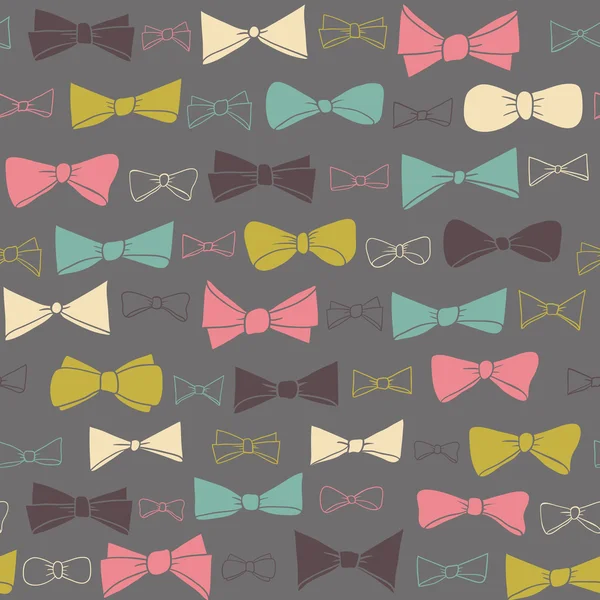 Cute seamless pattern of colored bows on gray background. — 스톡 벡터