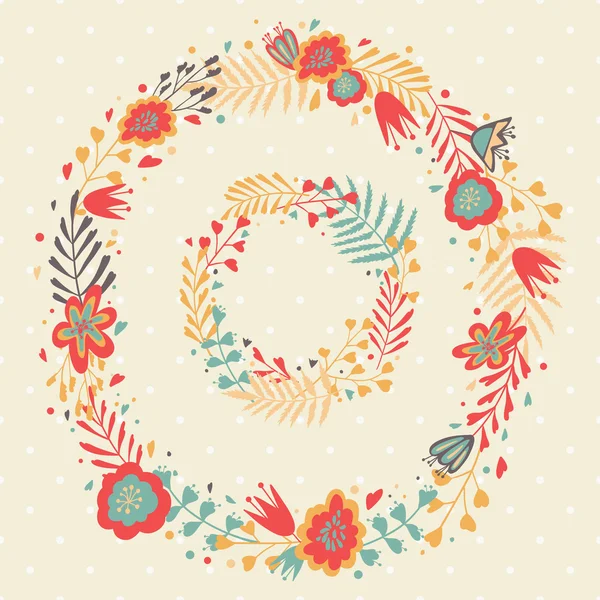 Floral Frame. Cute retro flowers wreathes. — ストックベクタ