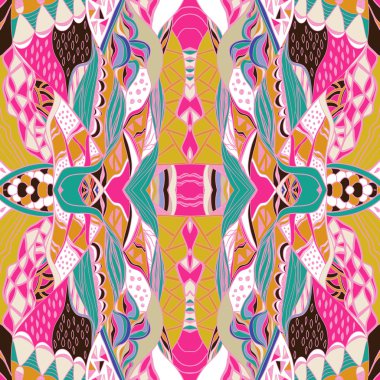 Dekoratif desenli bandana. Elle çizilmiş sanatsal desenli arka plan. Parlak renkler.