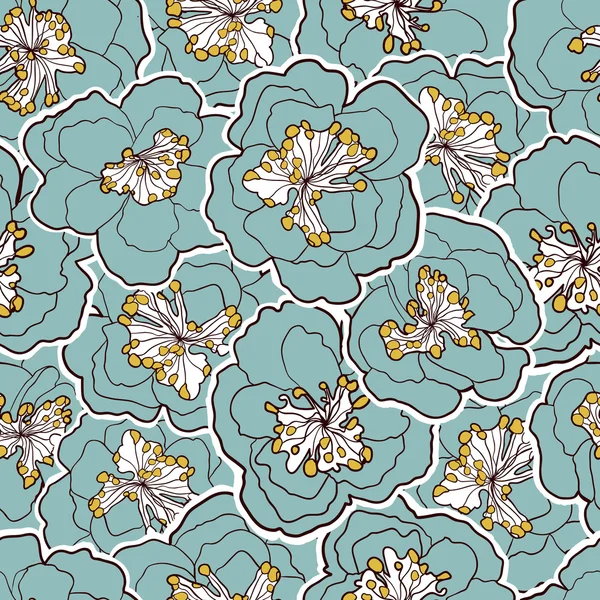 Beautiful floral seamless pattern. Garden blossom blue flowers. Vector illustration. — Stock Vector