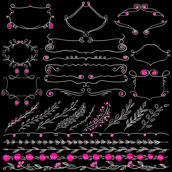 Tableau vectoriel ensemble d'éléments graphiques floraux dessinés à la main cadre, diviseur et bordure des lignes . — Image vectorielle