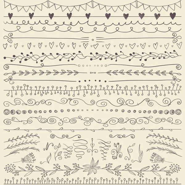 Set of hand drawn lines border and elegant design elements. Illustration vector. — Stock Vector