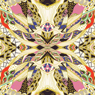 Geleneksel süs desenli bandana. Sanatsal desenli renkli Aztek desen el çekilmiş. 