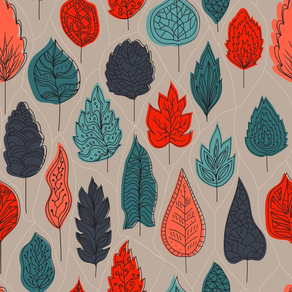 Χωρίς ραφή πρότυπο με φθινόπωρο χρωματιστά φύλλα σε παστέλ φόντο. Φωτεινό χρώμα. Vector εικονογράφηση — Διανυσματικό Αρχείο