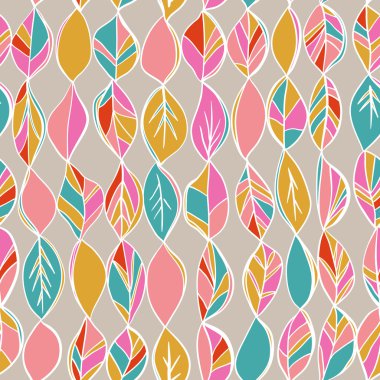 Renkli sonbahar ile Seamless Modeli pastel bir arka plan üzerinde bırakır. Parlak renk. Vektör çizim. Sonbahar sonsuz arka plan,