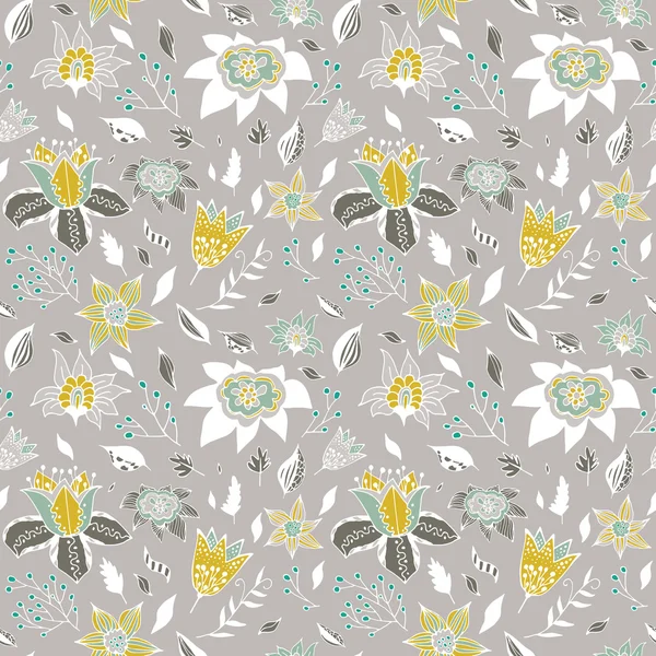 Elegant seamless pattern with abstract flowers on a gray background. — Stock Vector