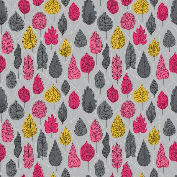 Seamless pattern with colored autumn leaves  on a gray background. Bright color. Vector illustration — Stock Vector