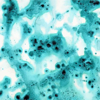 El boya suluboya arka plan, vektör çizim, leke ıslak kağıt üzerine suluboya renkler. Turkuaz rengi.