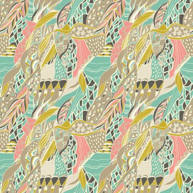 Geleneksel süs desenli bandana. Elle çizilmiş sanatsal desenli arka plan. Pastel renkler.