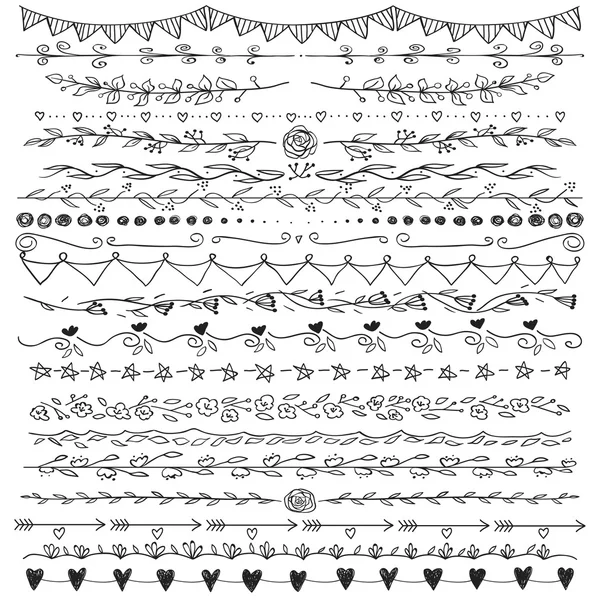 Ensemble de lignes dessinées à la main bordure et éléments de design élégants . — Image vectorielle