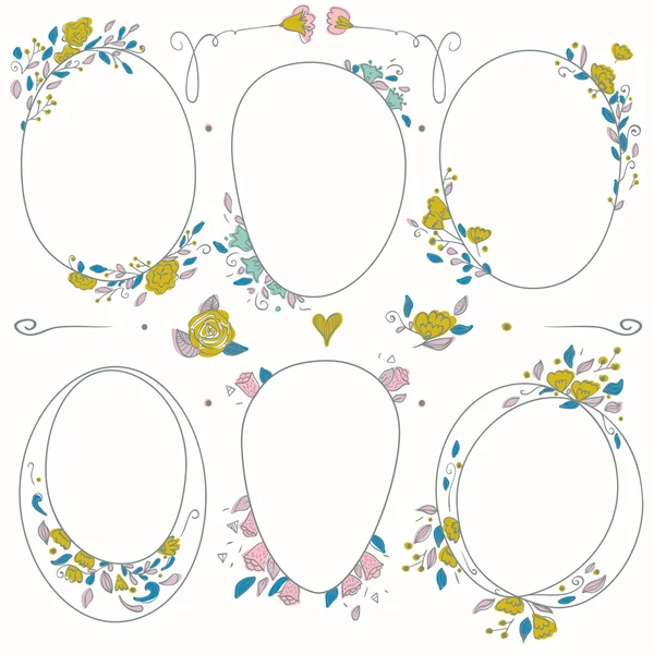 Vector romantic set of circle floral borders. — Stock Vector