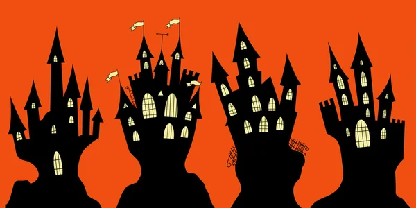 Ensemble de château noir d'Halloween — Image vectorielle