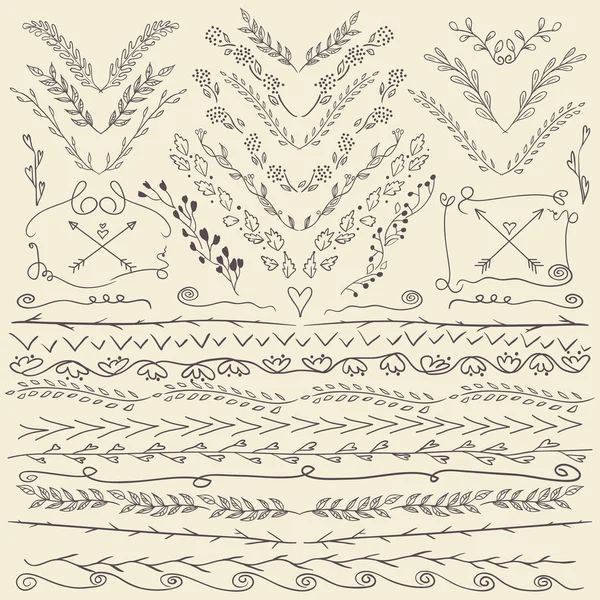 Conjunto de líneas dibujadas a mano borde y elegantes elementos de diseño . — Archivo Imágenes Vectoriales