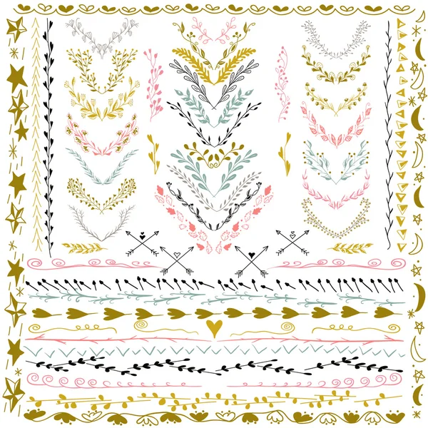 Set of Floral Design Elements. Wedding set with arrows, hearts, laurel, wreaths and labels. Decorative elements. — Stock Vector