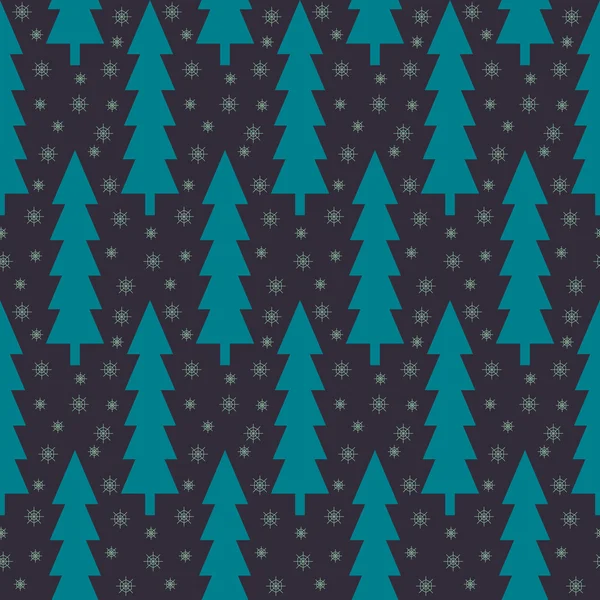 Christmas trees and snowflake seamless pattern. Dark backdrop. Winter concept. Vector illustration. — ストックベクタ