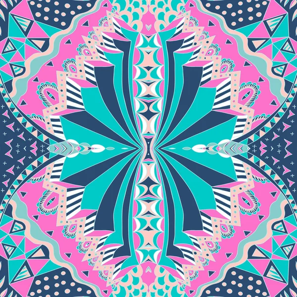 Bandana paisley ornamental tradicional. Fondo dibujado a mano con patrón artístico. Colores brillantes . — Vector de stock