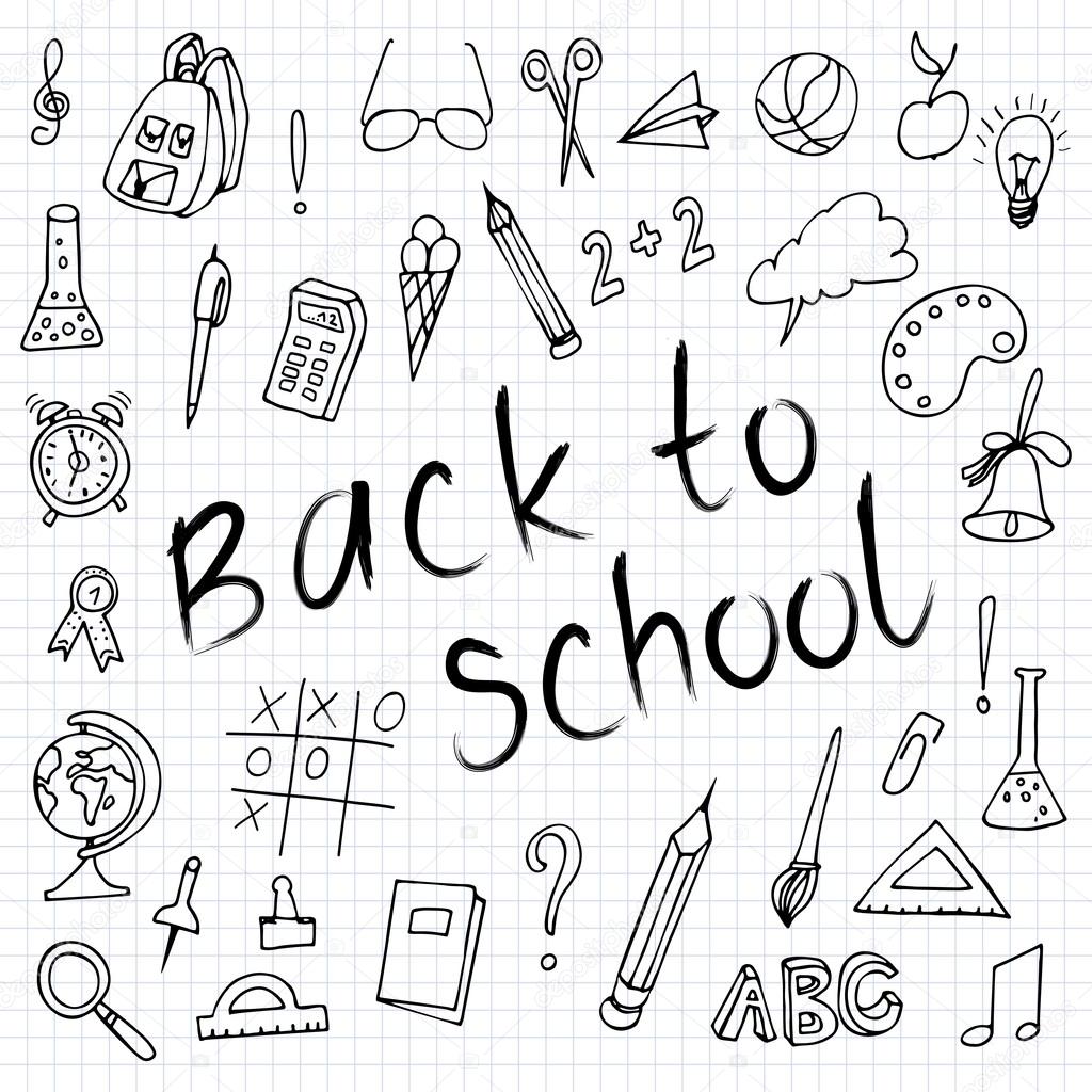 Hand drawn back to school doodles.  Paper Background. Vector illustration.