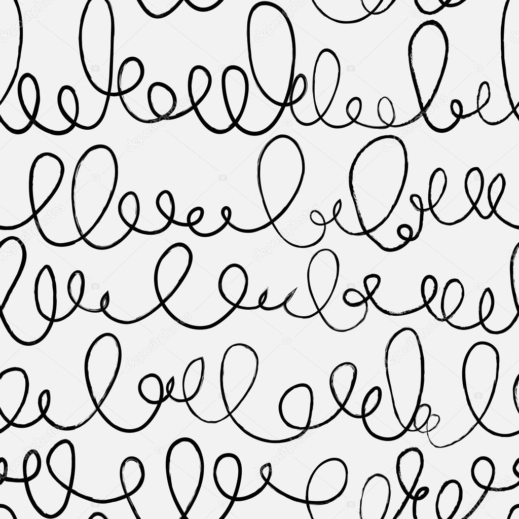 Doodle abstract pattern with ligature. Black and white colors.