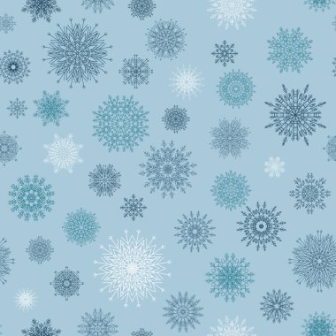 Christmas seamless pattern from red andblue snowflakes on a blue background.