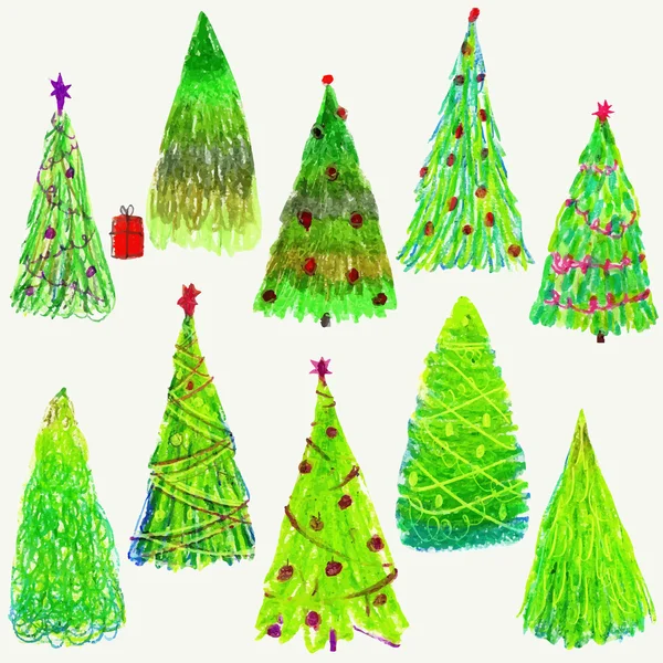 Set of Christmas  trees isolated on white background. Blue and ultramarine colors. — ストックベクタ