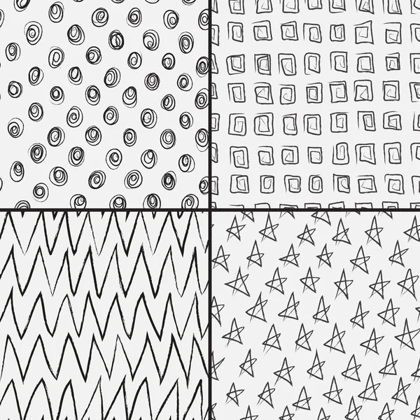 Set of abstract doodles with squares, circles, stars and zigzag. Black and white colors. — ストックベクタ