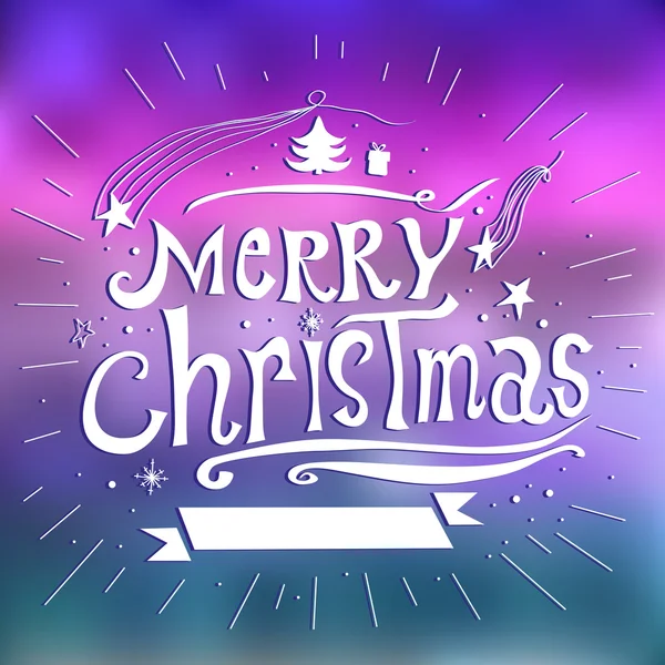 Christmas Greeting Card. Merry Christmas lettering. Blurred background. — 图库矢量图片