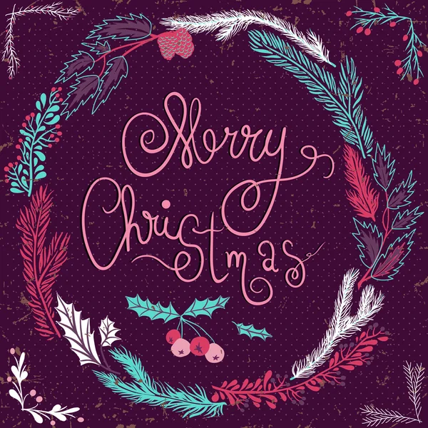 Merry Christmas Card. Christmas Wreath. Christmas wreath with twigs and berries — ストックベクタ