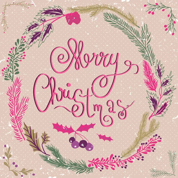 Merry Christmas Card. Christmas Wreath. Christmas wreath with twigs and berries — ストックベクタ
