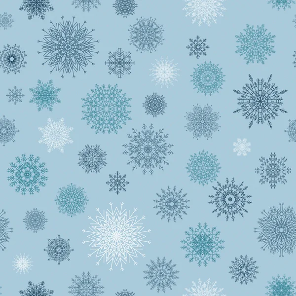 Weihnachten nahtloses Muster aus roten undblauen Schneeflocken auf blauem Hintergrund. — Stockvektor