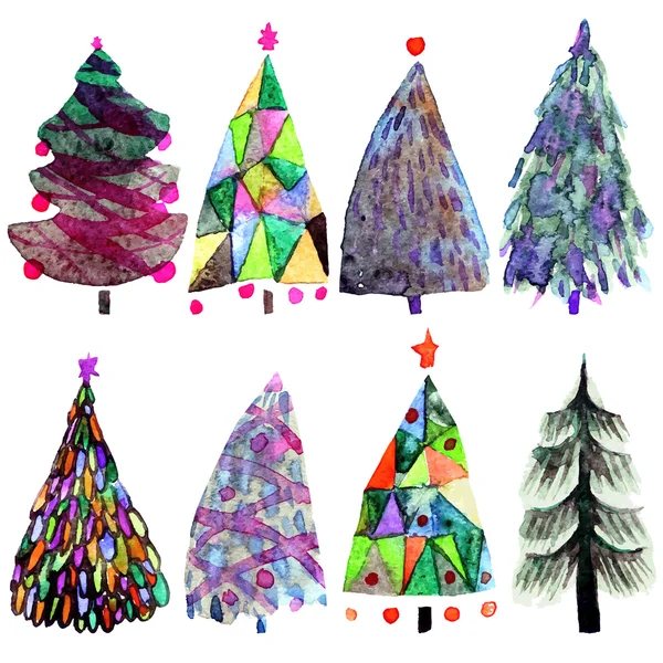 Watercolor Christmas tree set  isolated on a white background. — Stock vektor