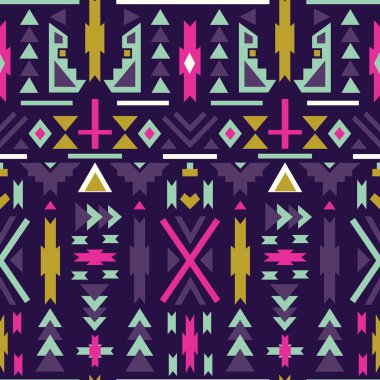 Seamless colorful aztec pattern. Dark background.
