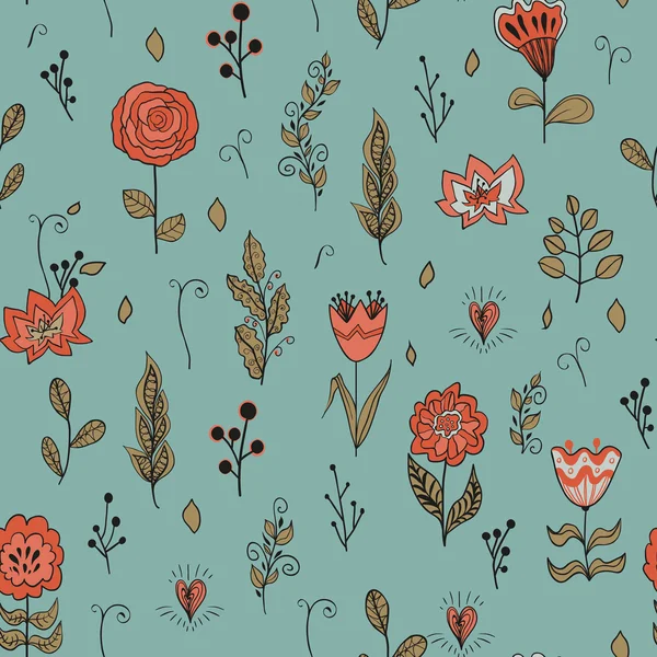 Vector seamless floral pattern with garden flowers. Hand drawn  flowers and leaves. — Stock vektor
