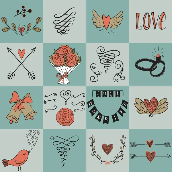 Ikonen für Valentinstag, Muttertag, Hochzeit, Liebe und romantische Ereignisse. — Stockvektor