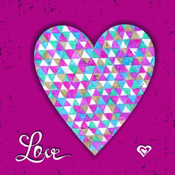 Valentines card with heart made of hand drawn on pink background. — Wektor stockowy