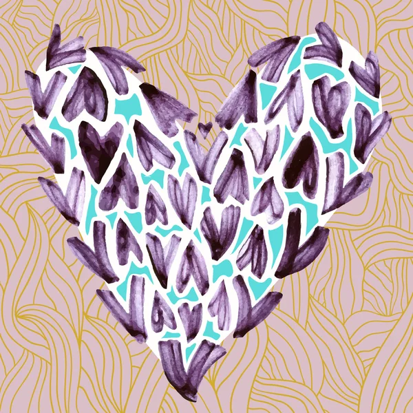 Aquarell kleine Herzen auf pastellrosa Hintergrund mit Wirbeln. — Stockvektor