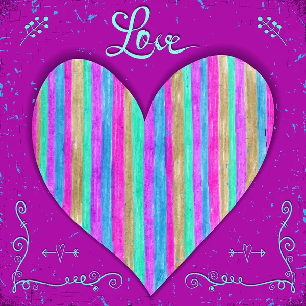 Valentines card with heart made of hand drawn on pink background. — 图库矢量图片